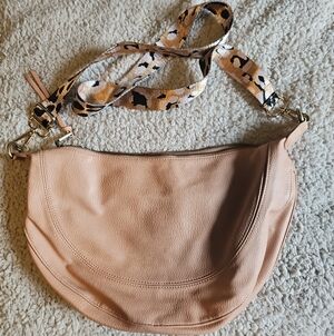 Women’s Soft Peach Hobo Bag with Patterned Strap